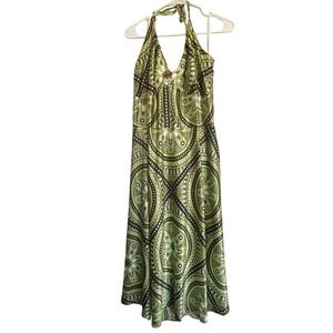 APNY Green Medallion Print Halter Midi Dress Size 20 Retro